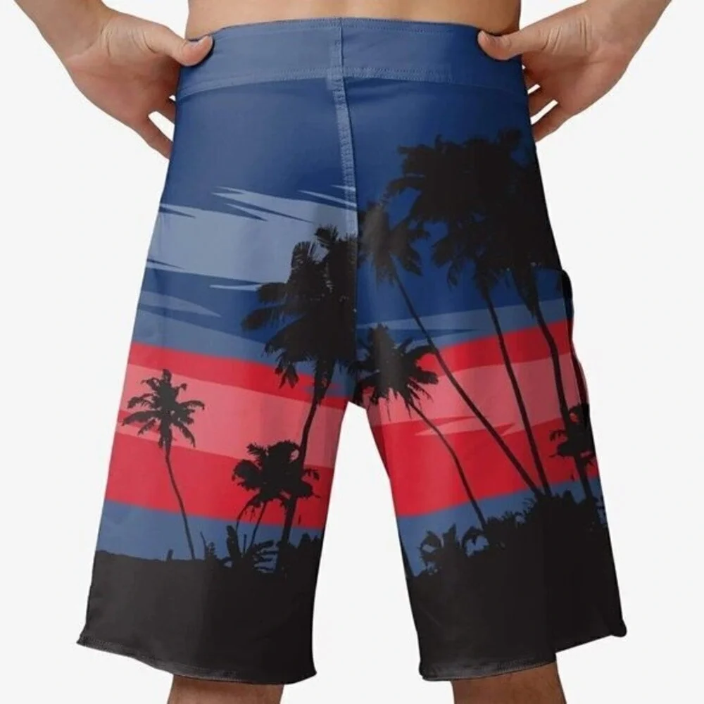 Chicago Cubs Sunset Boardshorts‎ Tropical Blue & Red Beach Palm Trees Men's Sz L